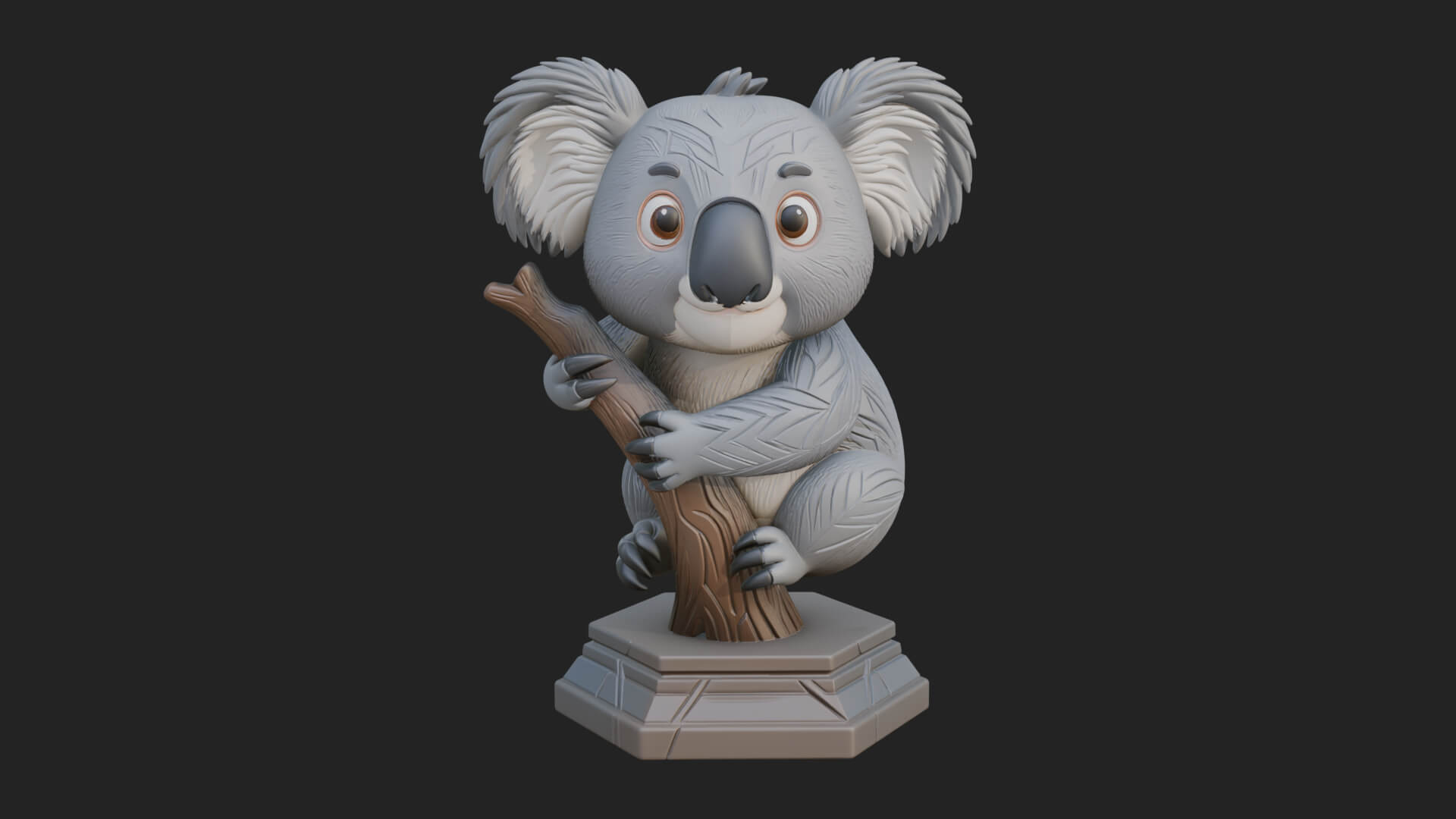 Koala on Branch Statue Design 1 3D Print Model 3D Model