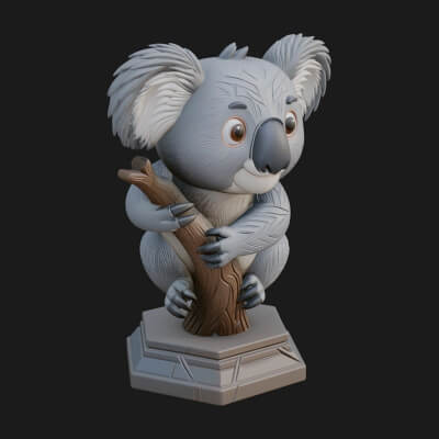 Koala on Branch Statue Design 1 3D Print Model