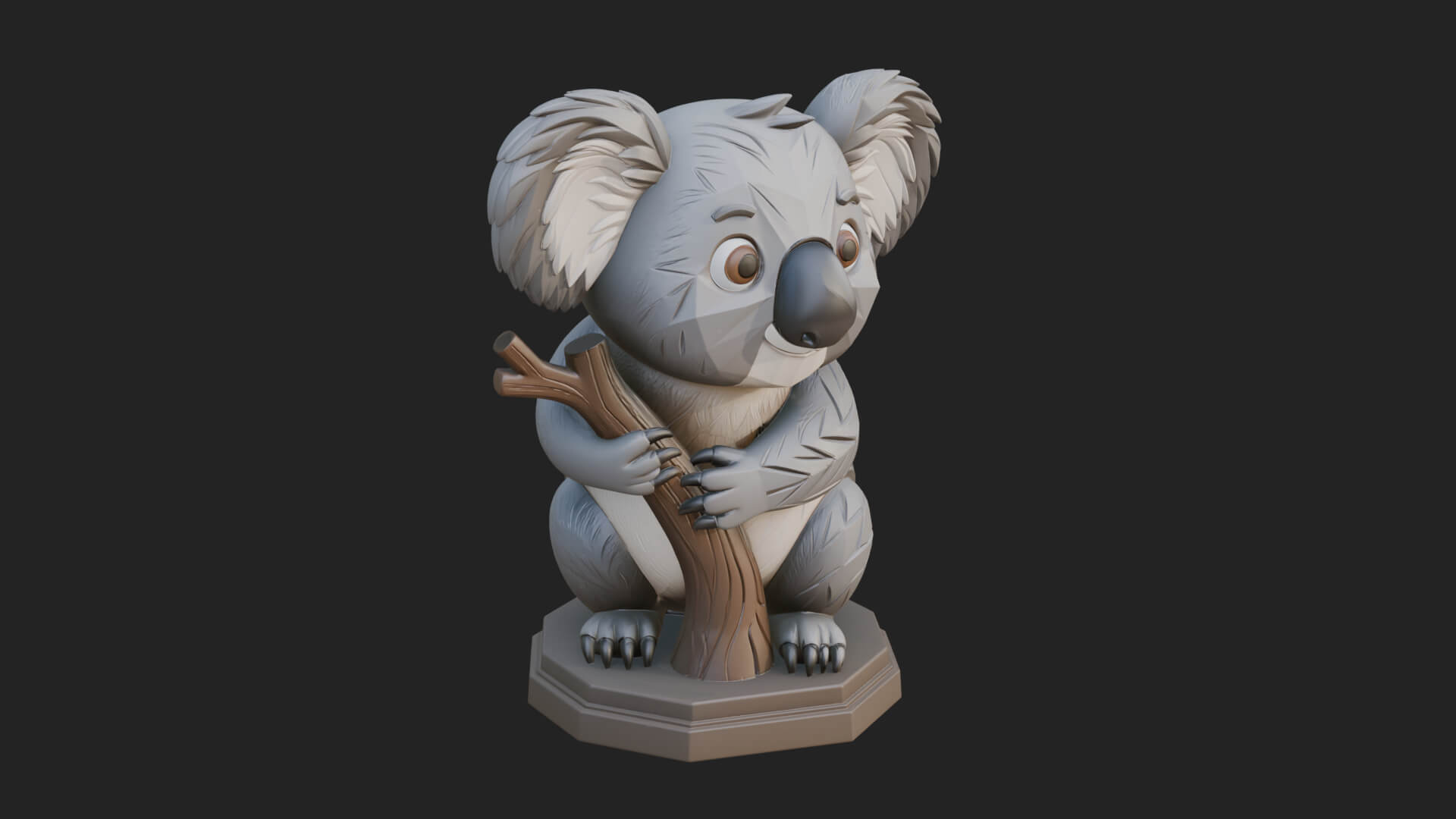 Koala on Branch Statue Design 2 3D Print Model 3D Model