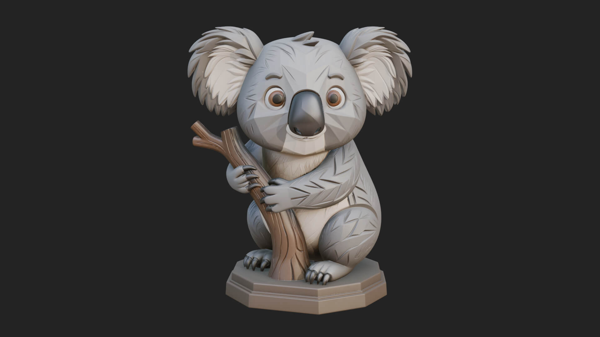 Koala on Branch Statue Design 2 3D Print Model 3D Model
