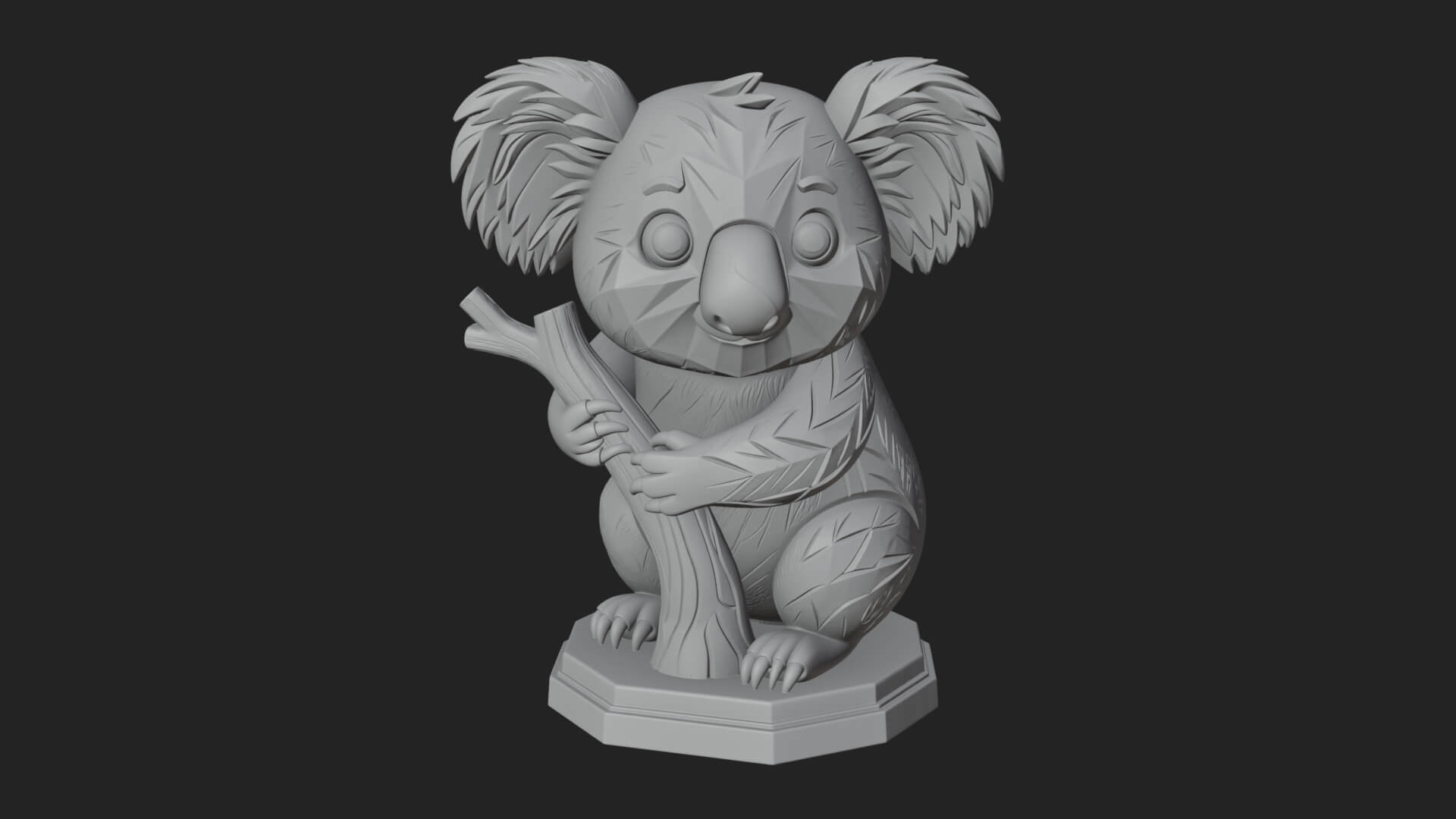 Koala on Branch Statue Design 2 3D Print Model 3D Model