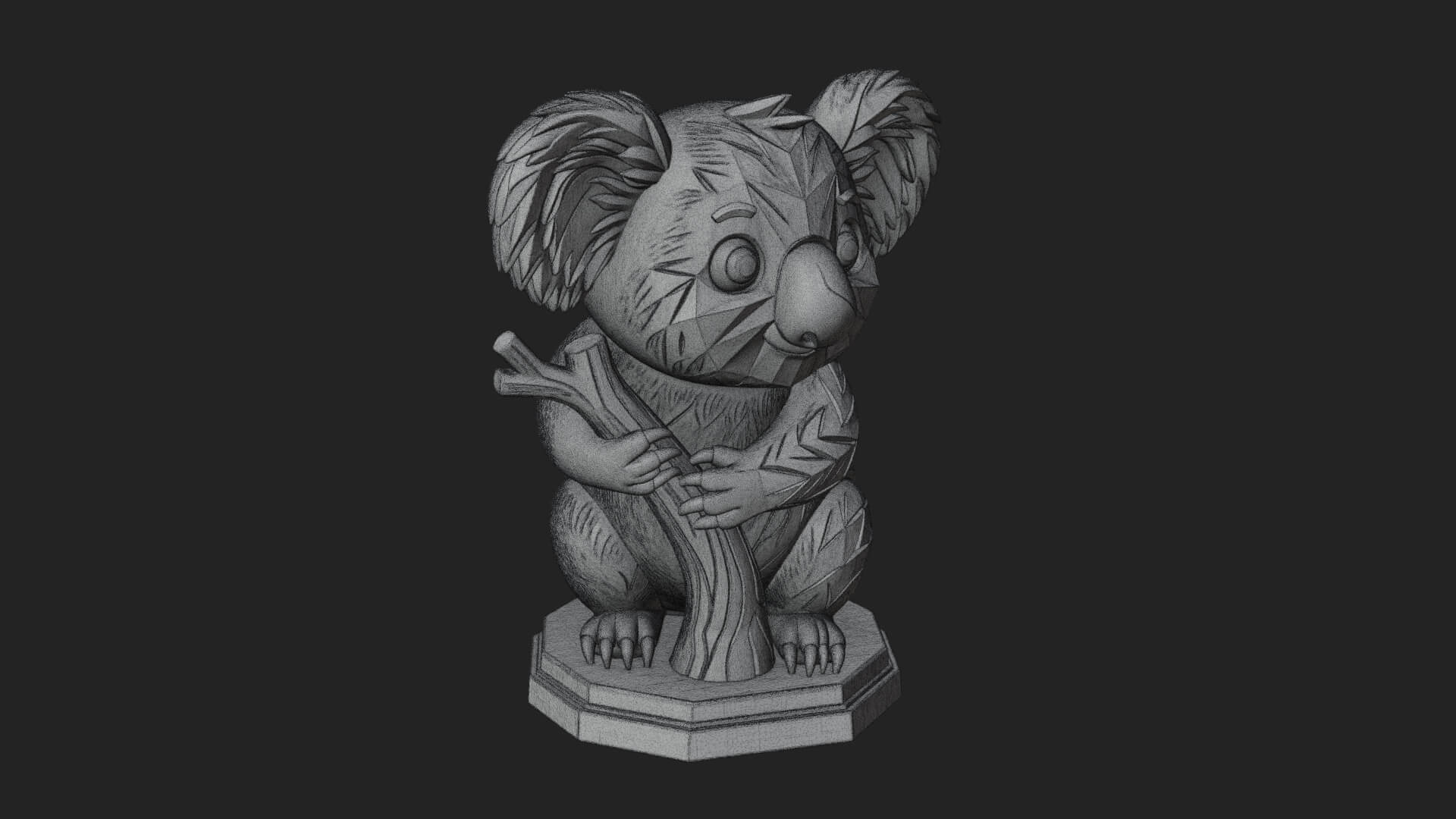 Koala on Branch Statue Design 2 3D Print Model 3D Model