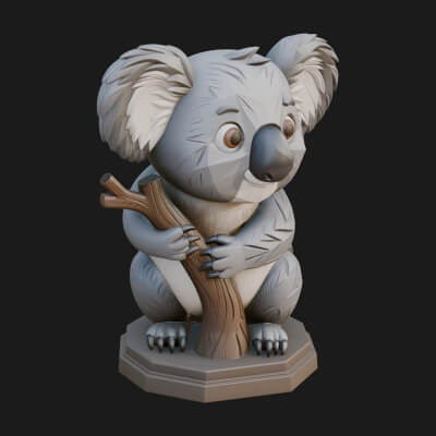 Koala on Branch Statue Design 2 3D Print Model