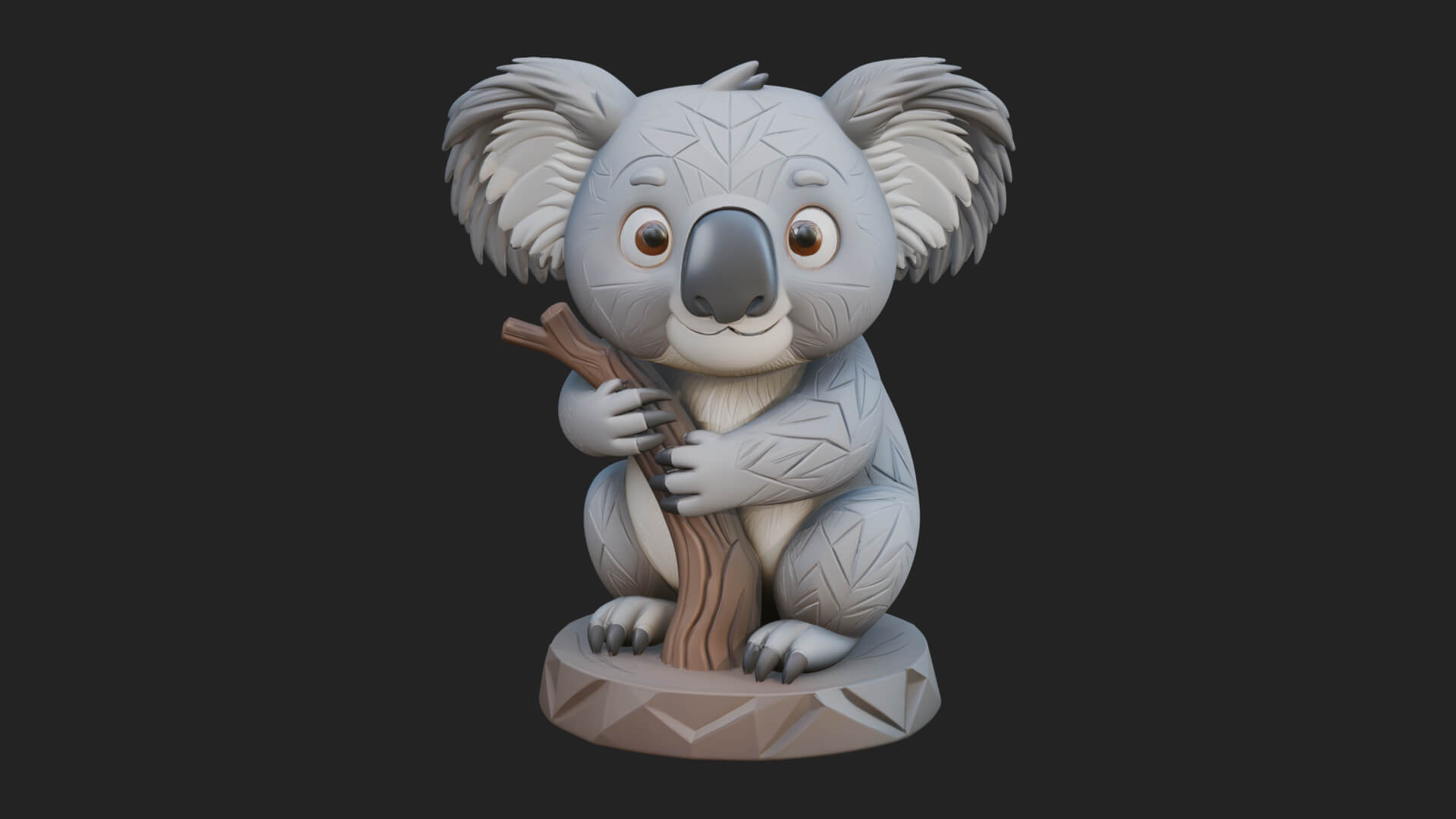 Koala on Branch Statue Design 3 3D Print Model 3D Model