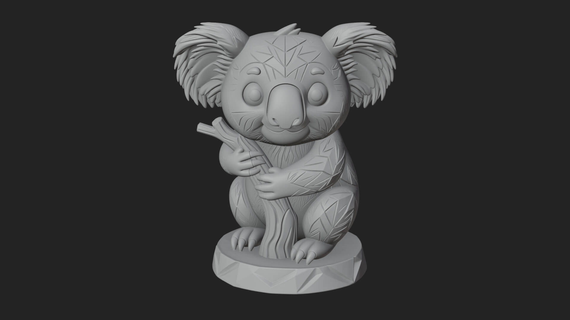 Koala on Branch Statue Design 3 3D Print Model 3D Model
