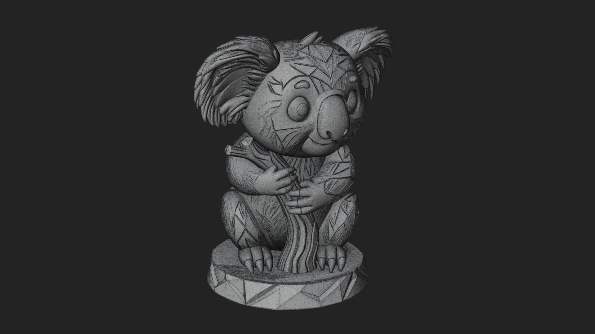 Koala on Branch Statue Design 3 3D Print Model 3D Model