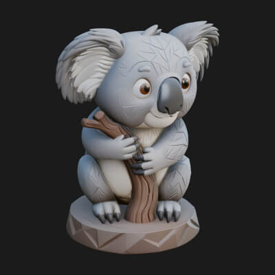 Koala on Branch Statue Design 3 3D Print Model