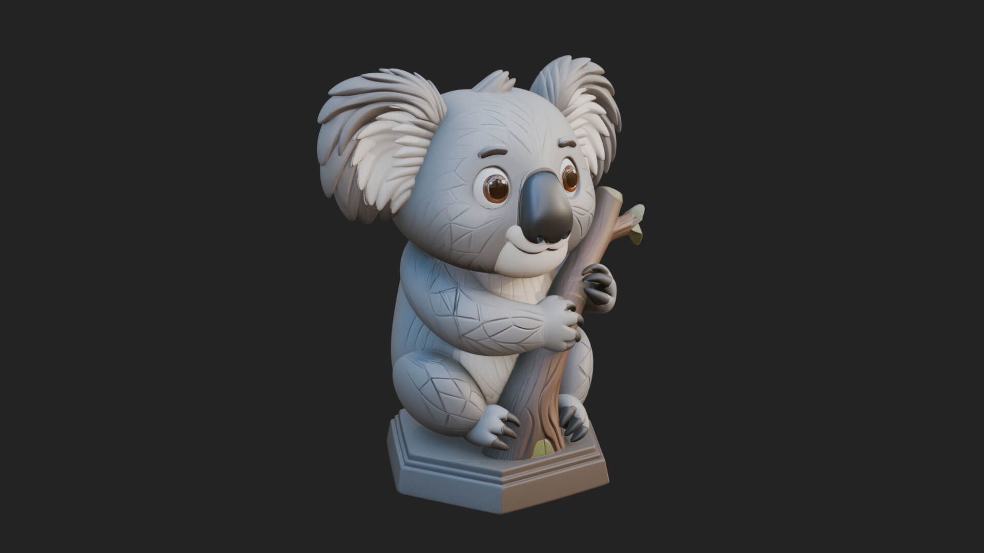 Koala on Branch Statue Design 4 3D Print Model 3D Model