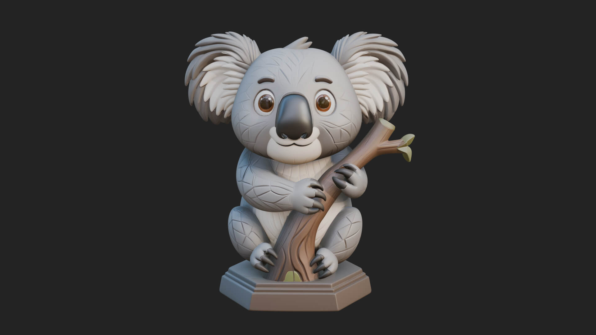 Koala on Branch Statue Design 4 3D Print Model 3D Model