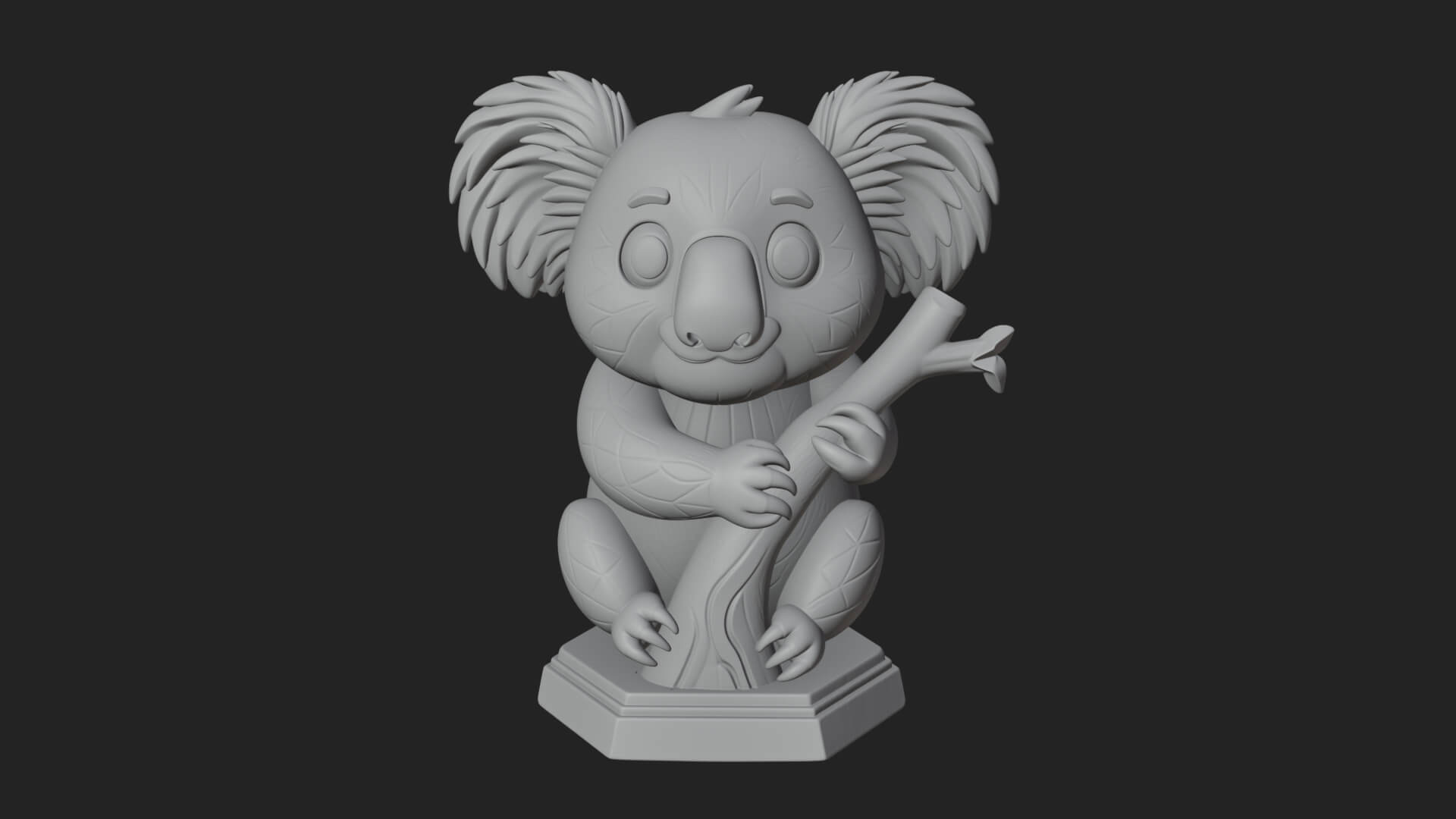 Koala on Branch Statue Design 4 3D Print Model 3D Model