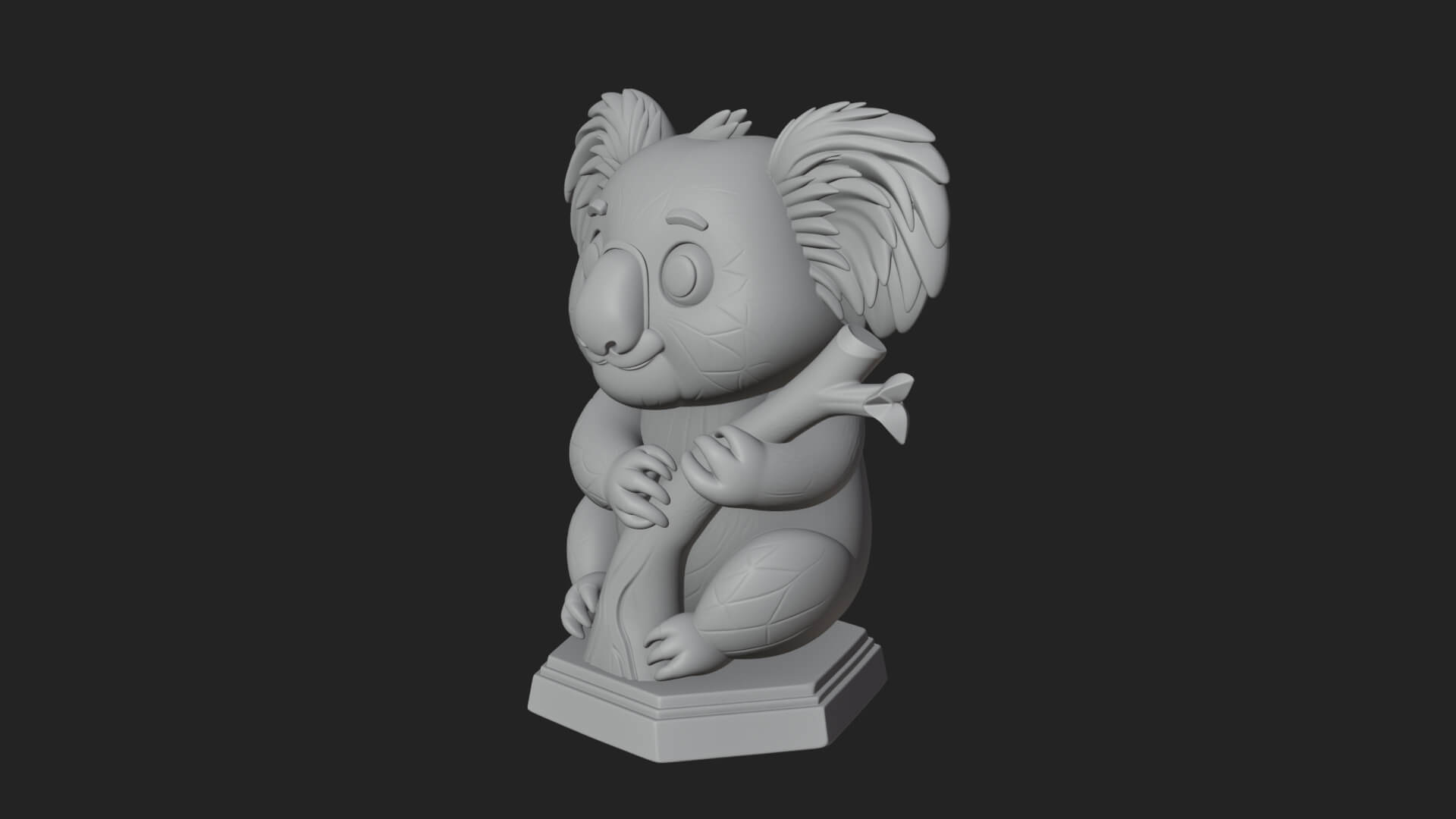 Koala on Branch Statue Design 4 3D Print Model 3D Model