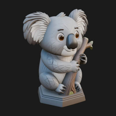 Koala on Branch Statue Design 4 3D Print Model