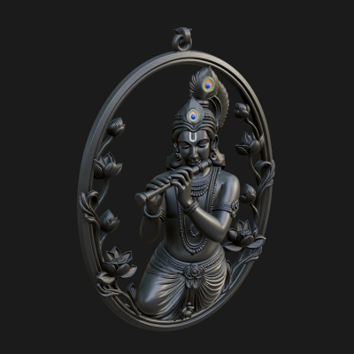 Krishna with Flute Pendant Design 1 3D Print Model