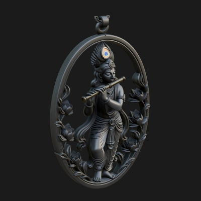 Krishna with Flute Pendant Design 2 3D Print Model