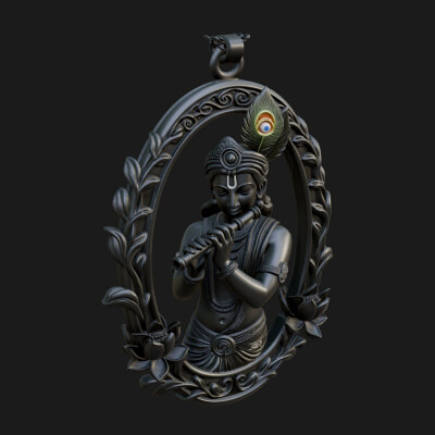 Krishna with Flute Pendant Design 4 3D Print Model