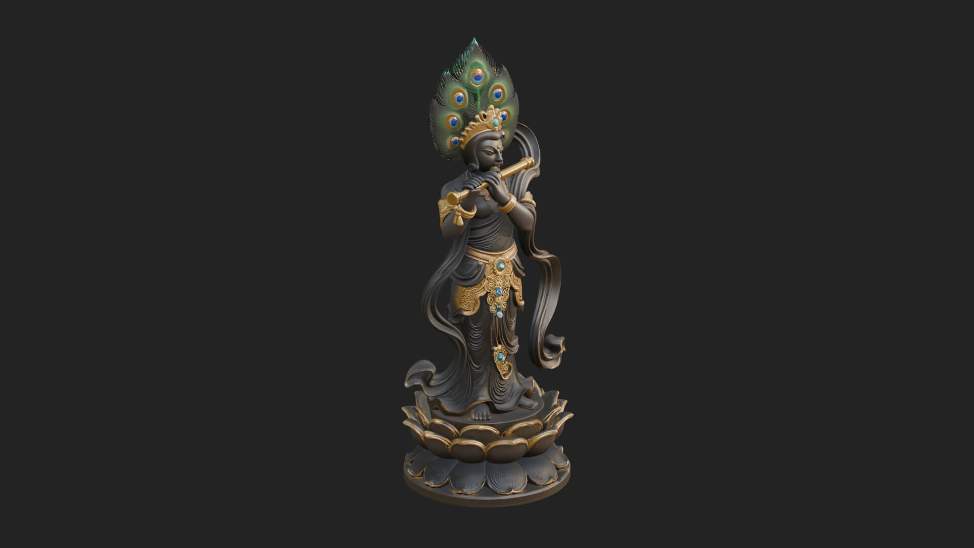 Krishna with Flute Statue Design 1 3D Print Model 3D Model