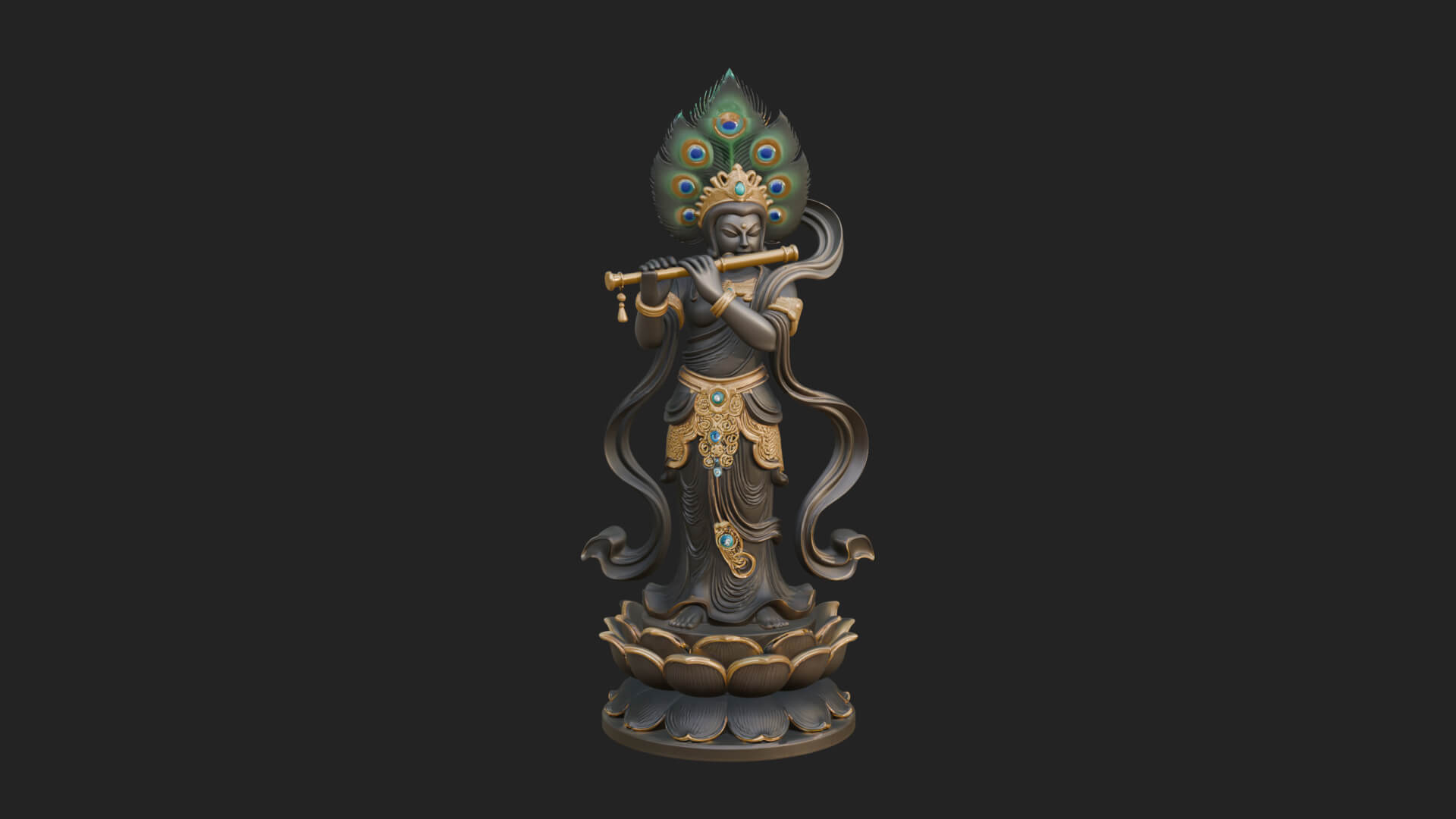Krishna with Flute Statue Design 1 3D Print Model 3D Model