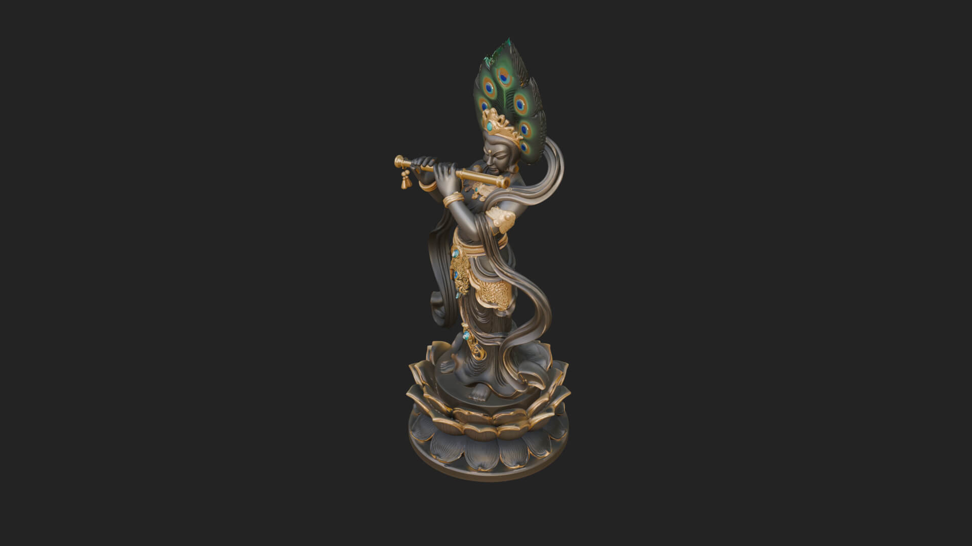 Krishna with Flute Statue Design 1 3D Print Model 3D Model