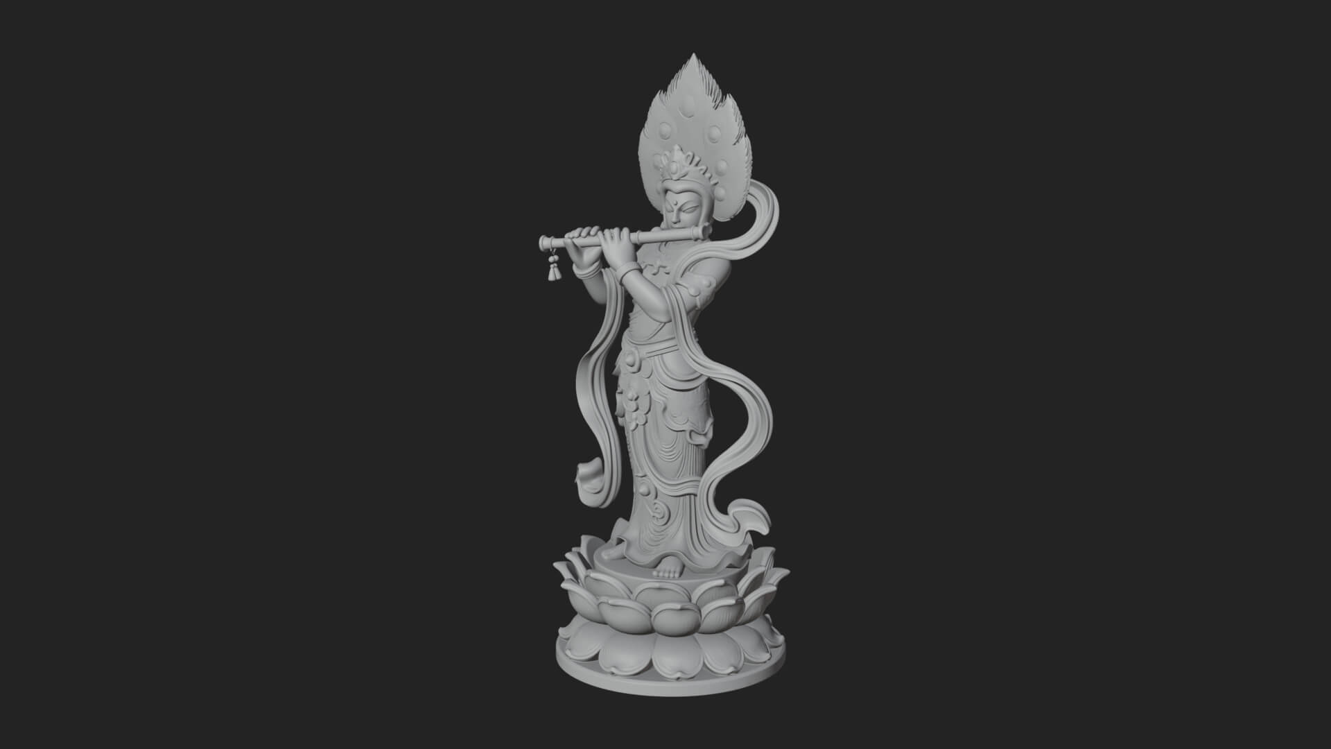 Krishna with Flute Statue Design 1 3D Print Model 3D Model
