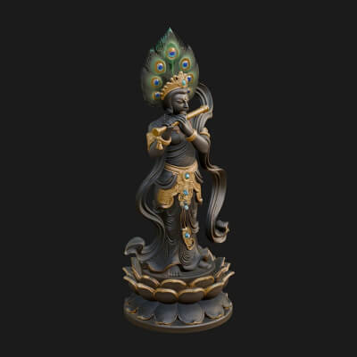 Krishna with Flute Statue Design 1 3D Print Model