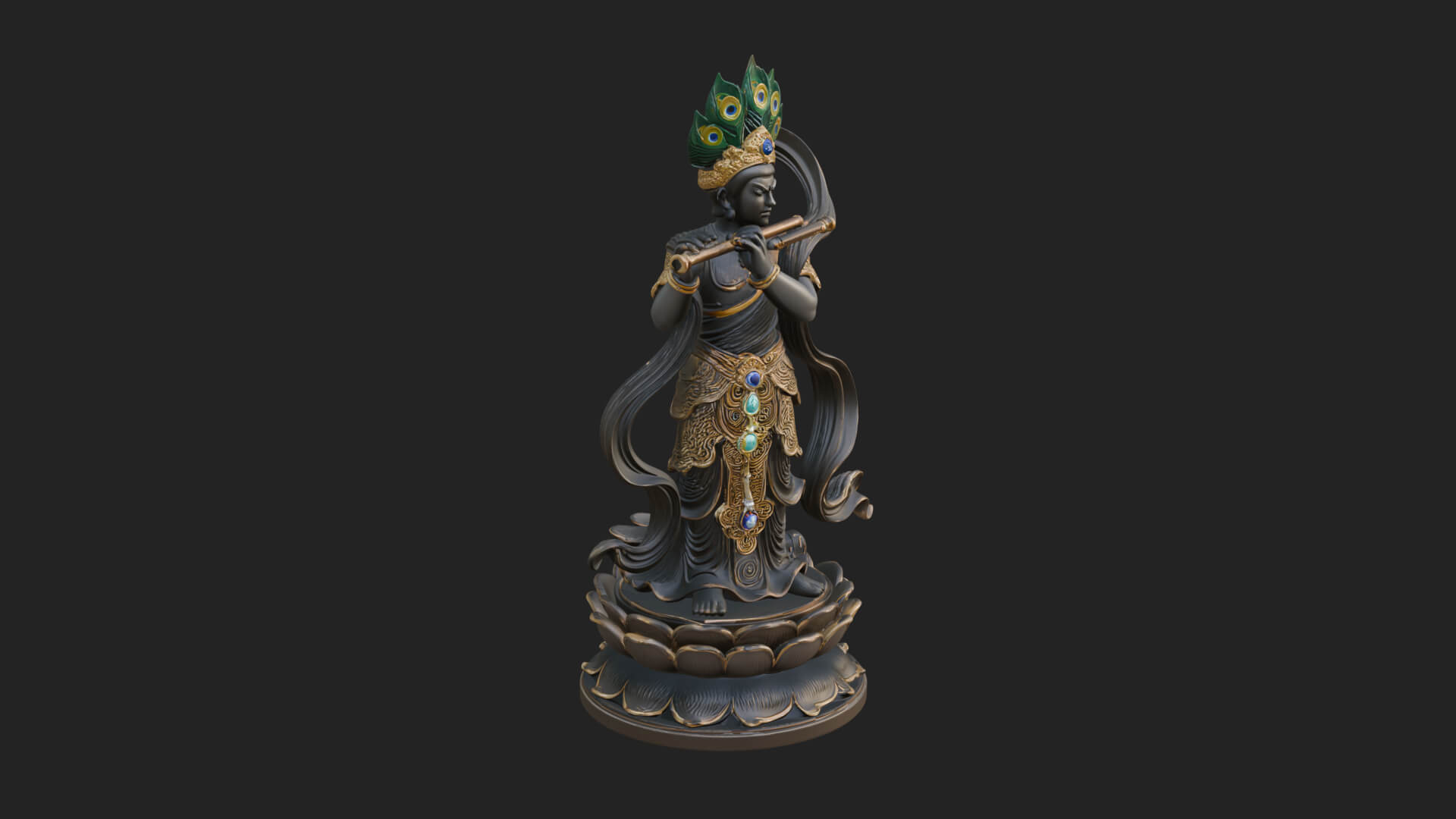 Krishna with Flute Statue Design 2 3D Print Model 3D Model