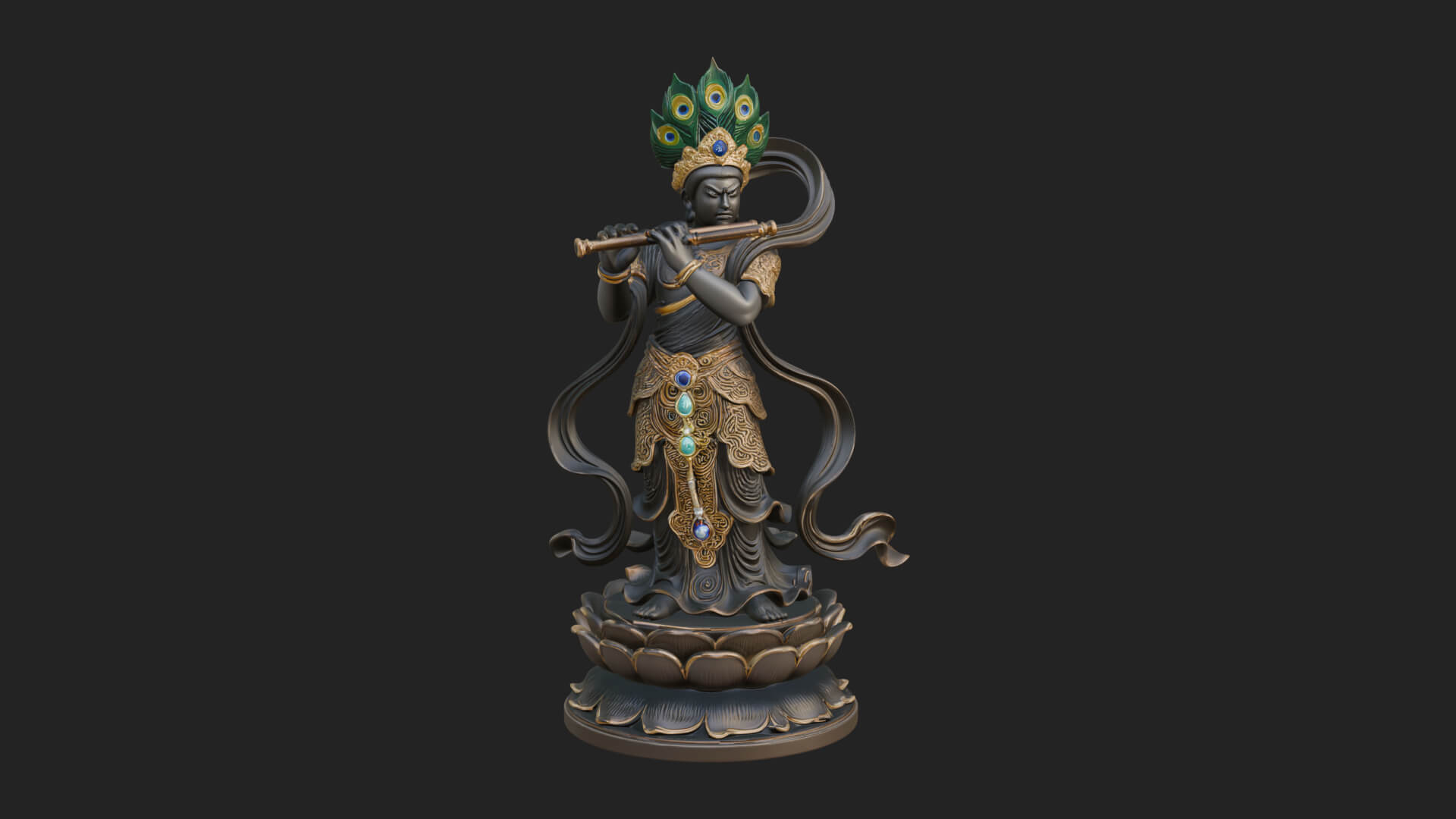 Krishna with Flute Statue Design 2 3D Print Model 3D Model