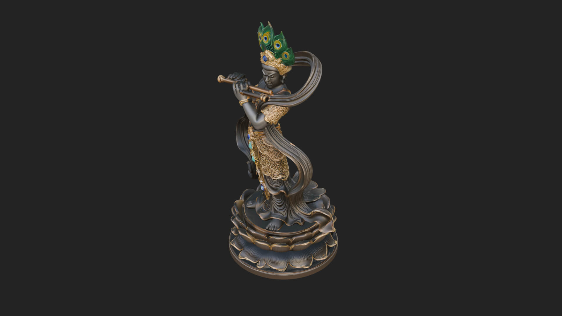 Krishna with Flute Statue Design 2 3D Print Model 3D Model