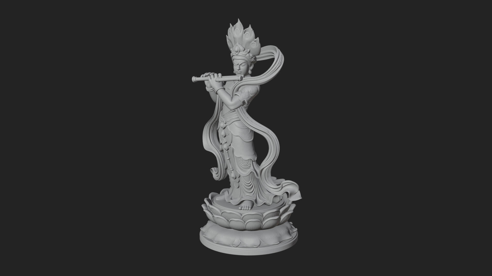 Krishna with Flute Statue Design 2 3D Print Model 3D Model