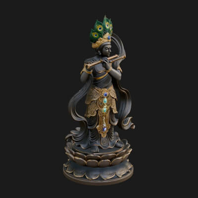 Krishna with Flute Statue Design 2 3D Print Model