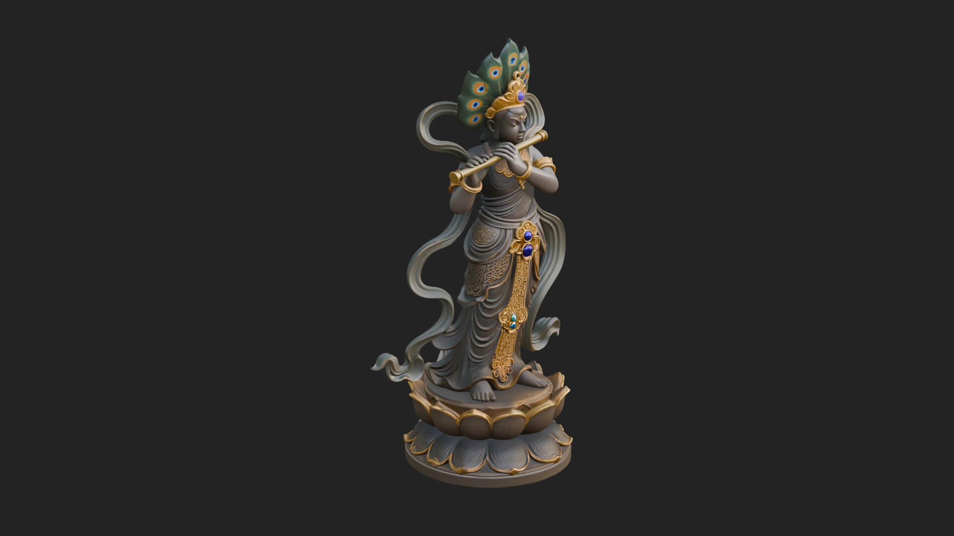 Krishna with Flute Statue Design 3 3D Print Model 3D Model