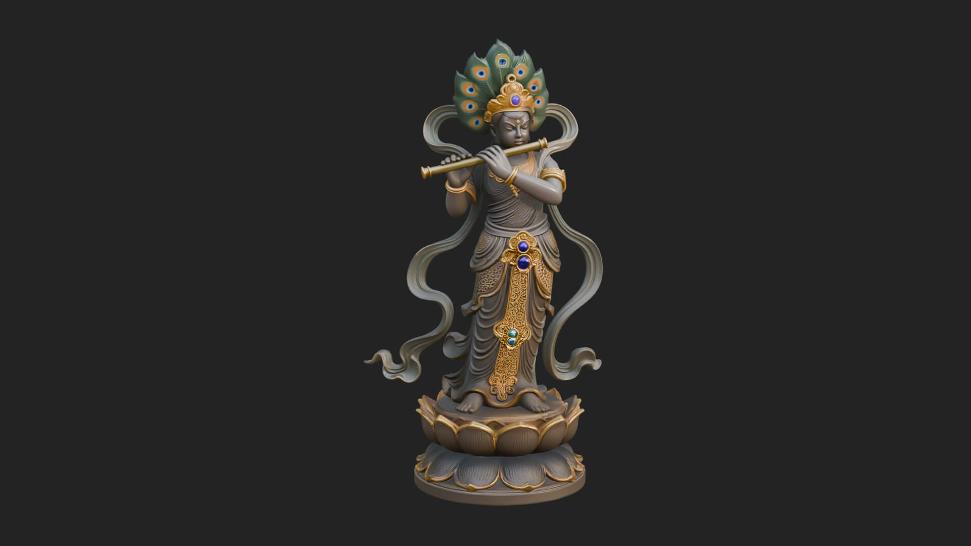 Krishna with Flute Statue Design 3 3D Print Model 3D Model