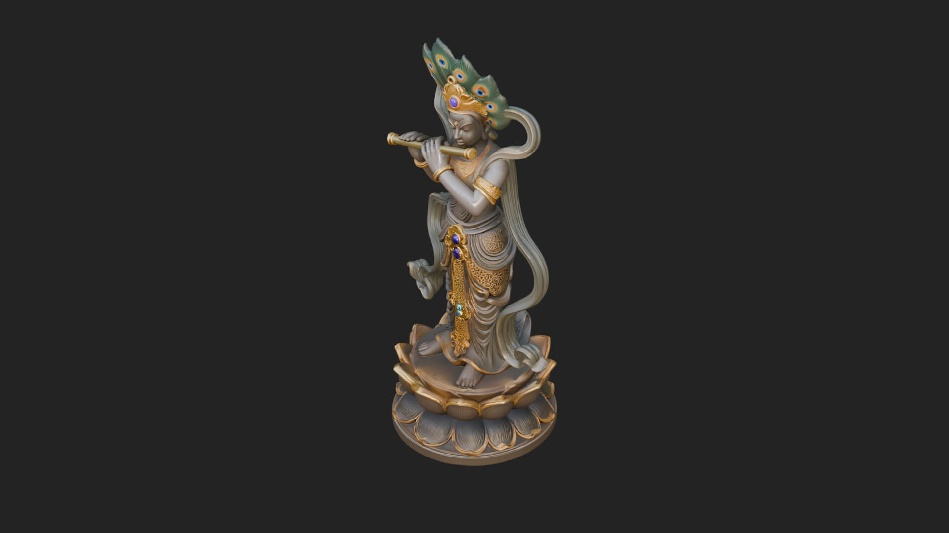 Krishna with Flute Statue Design 3 3D Print Model 3D Model
