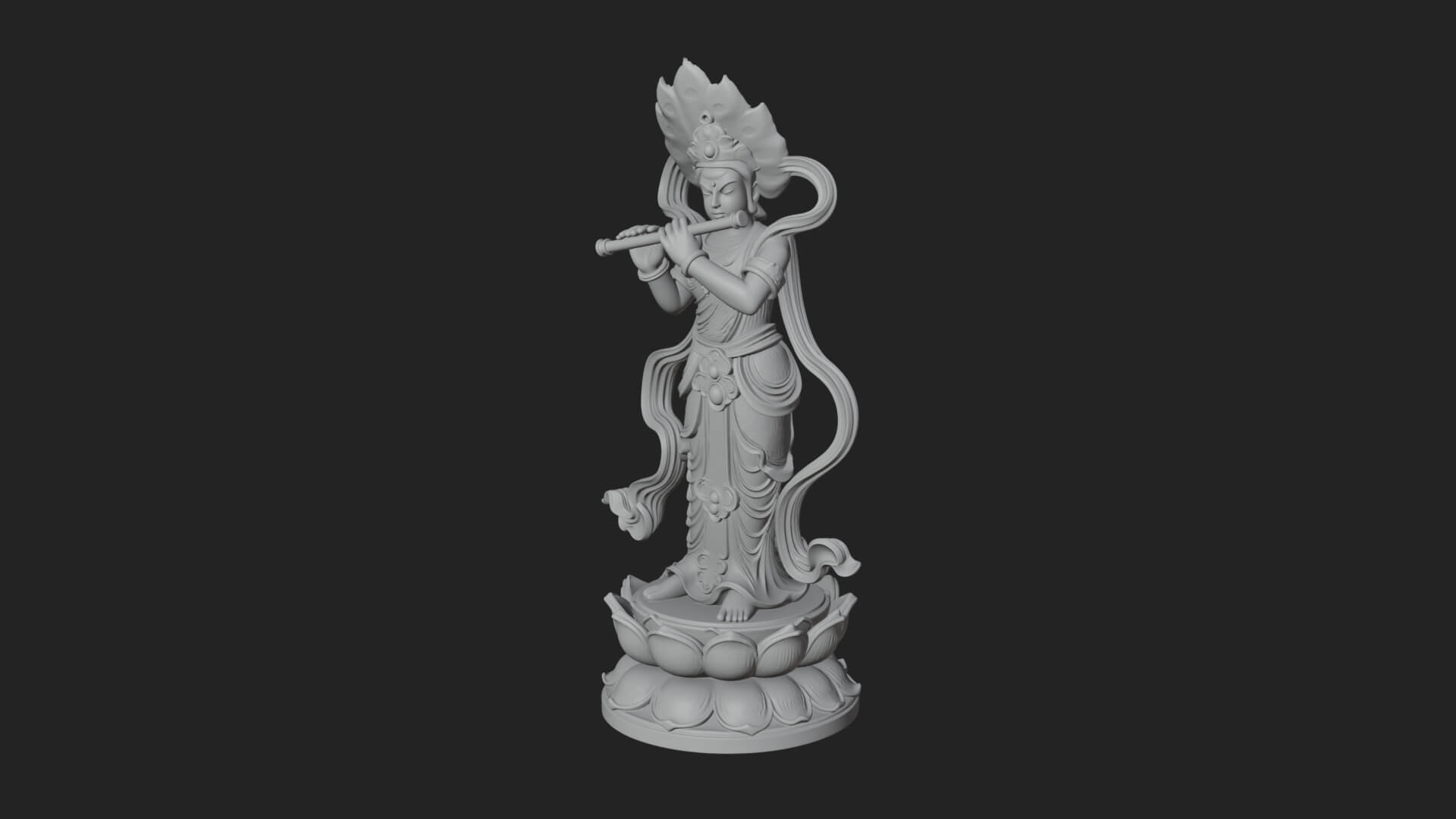 Krishna with Flute Statue Design 3 3D Print Model 3D Model