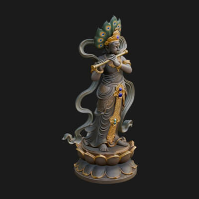 Krishna with Flute Statue Design 3 3D Print Model