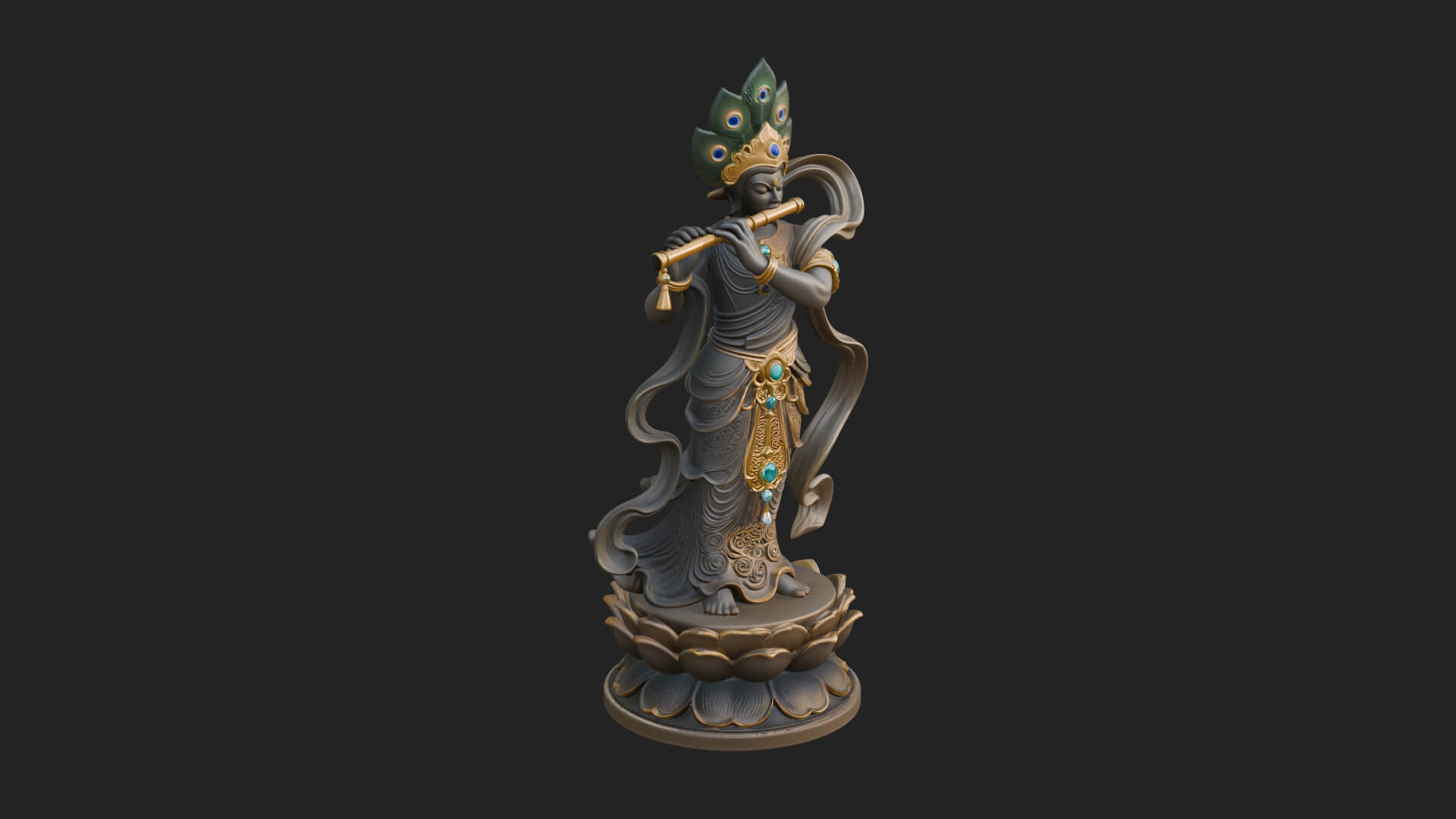 Krishna with Flute Statue Design 4 3D Print Model 3D Model