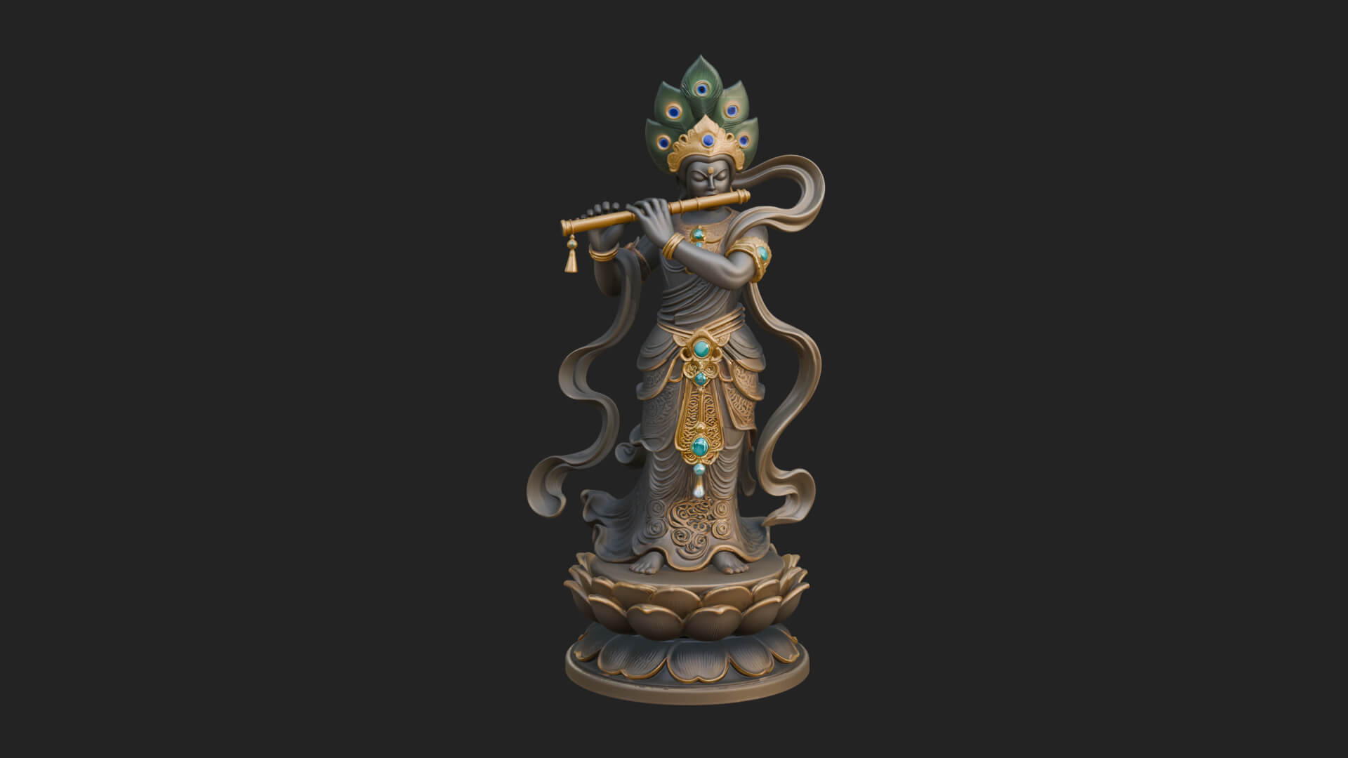 Krishna with Flute Statue Design 4 3D Print Model 3D Model