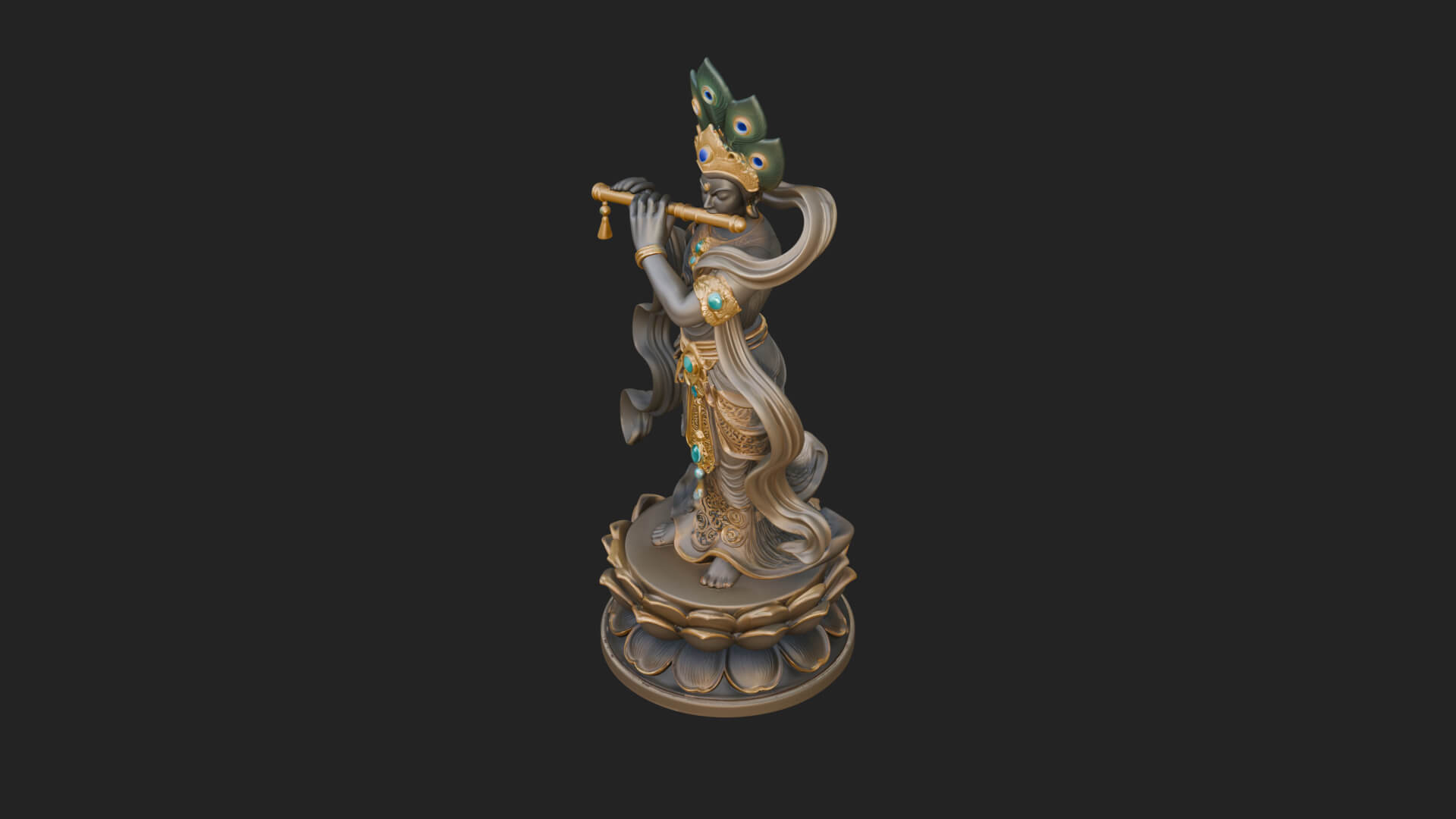 Krishna with Flute Statue Design 4 3D Print Model 3D Model