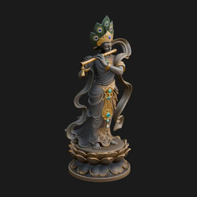 Krishna with Flute Statue Design 4 3D Print Model
