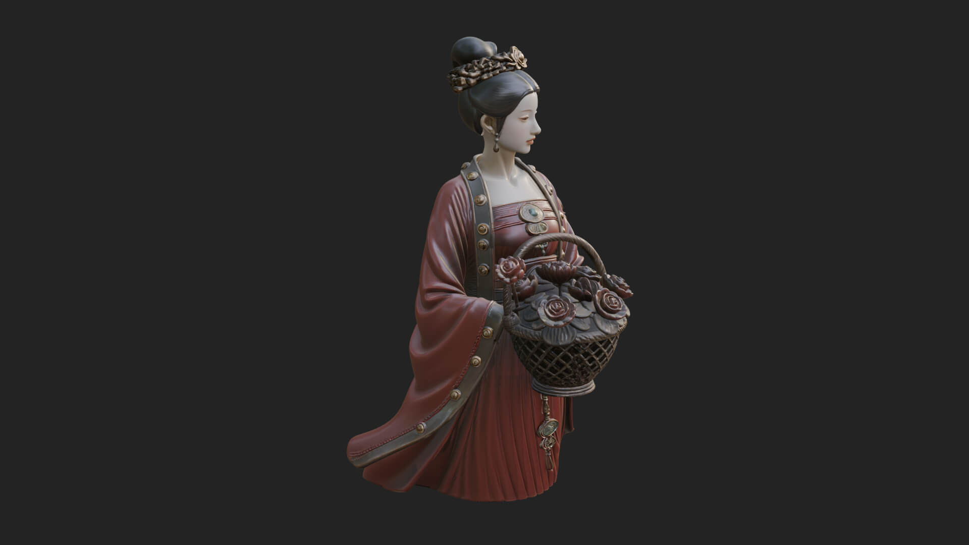 Lady with Flower Basket Statue Design 1 3D Print Model 3D Model