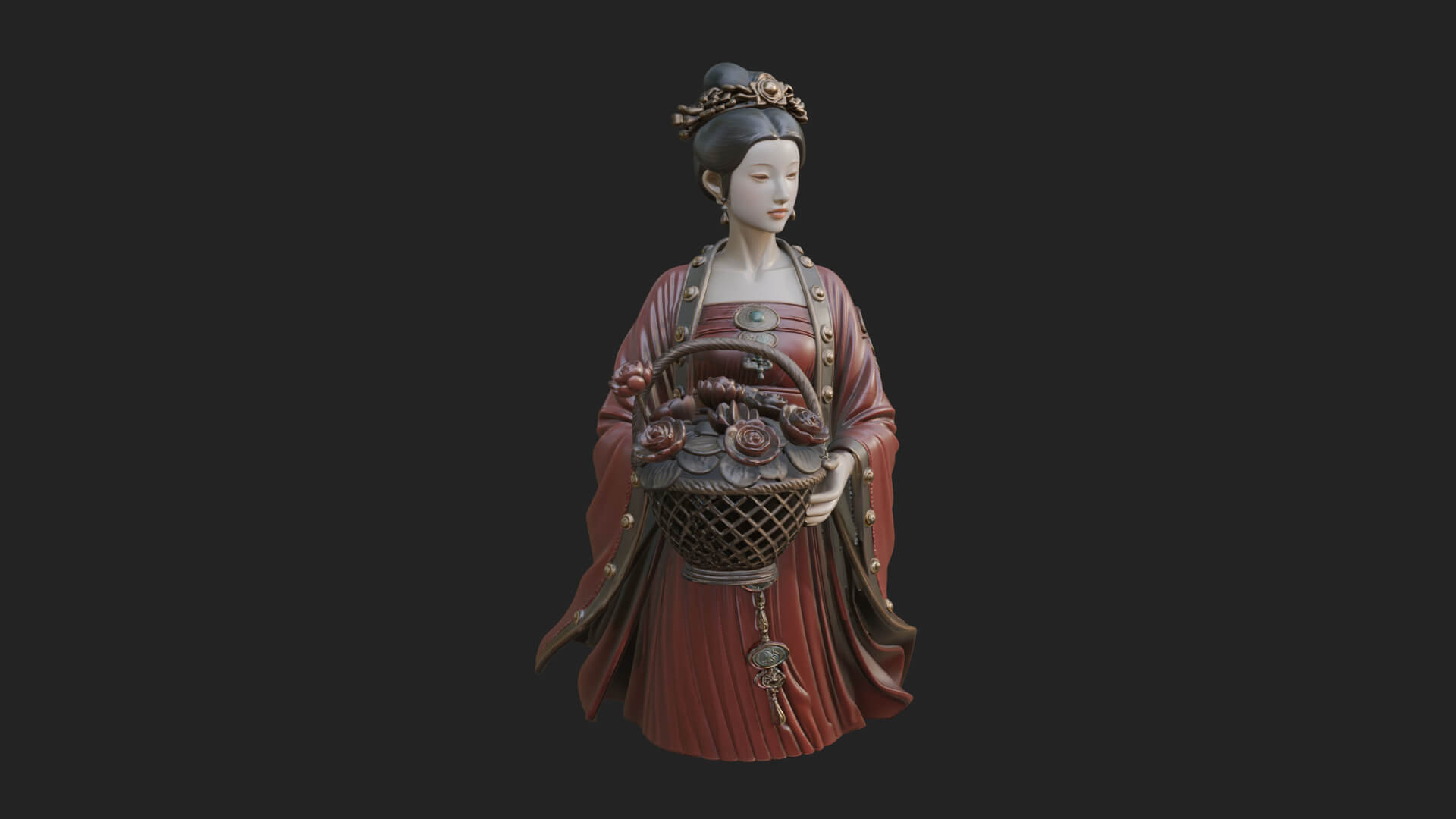 Lady with Flower Basket Statue Design 1 3D Print Model 3D Model