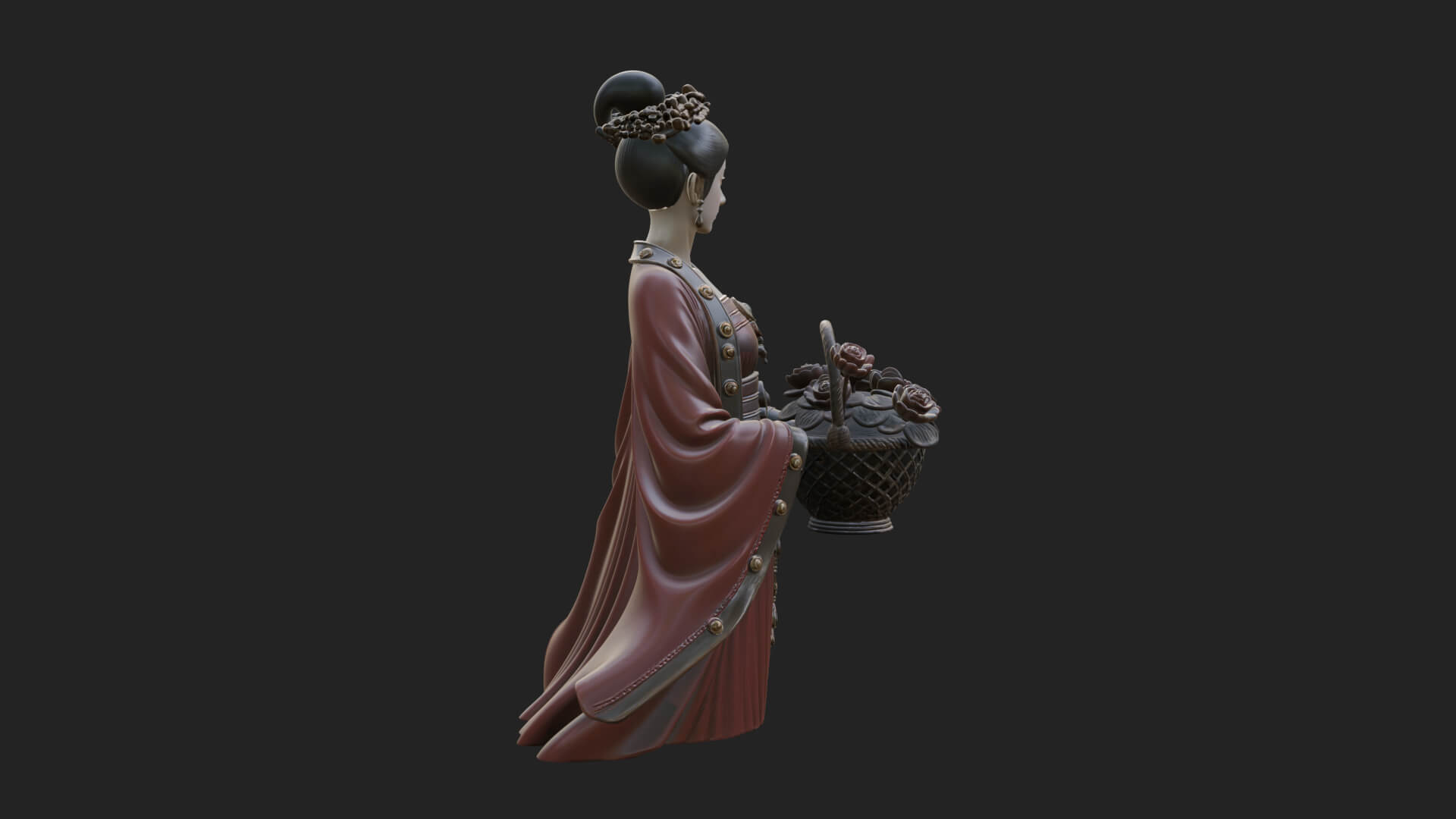 Lady with Flower Basket Statue Design 1 3D Print Model 3D Model