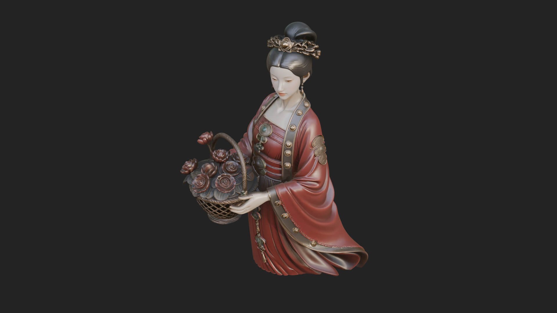 Lady with Flower Basket Statue Design 1 3D Print Model 3D Model