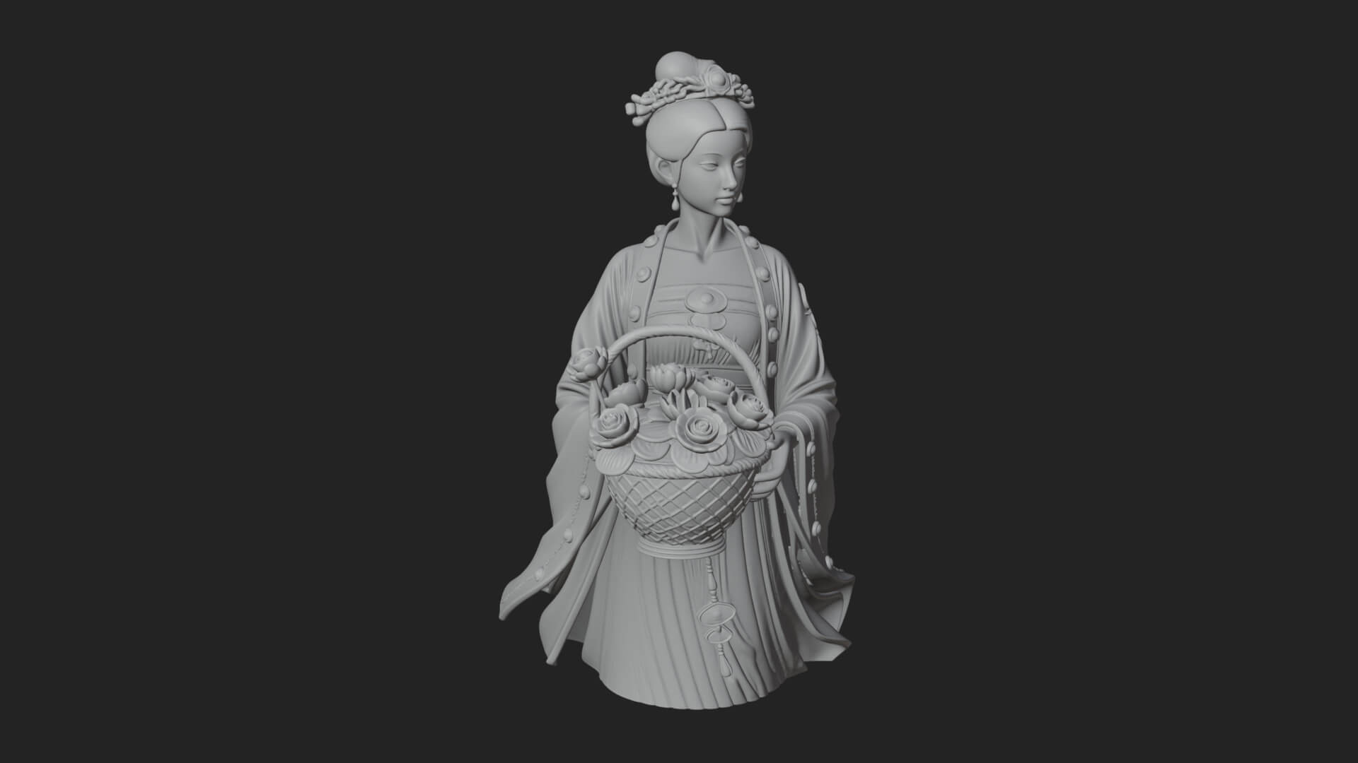 Lady with Flower Basket Statue Design 1 3D Print Model 3D Model