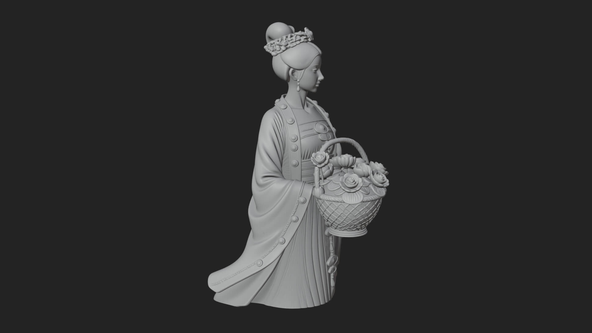 Lady with Flower Basket Statue Design 1 3D Print Model 3D Model