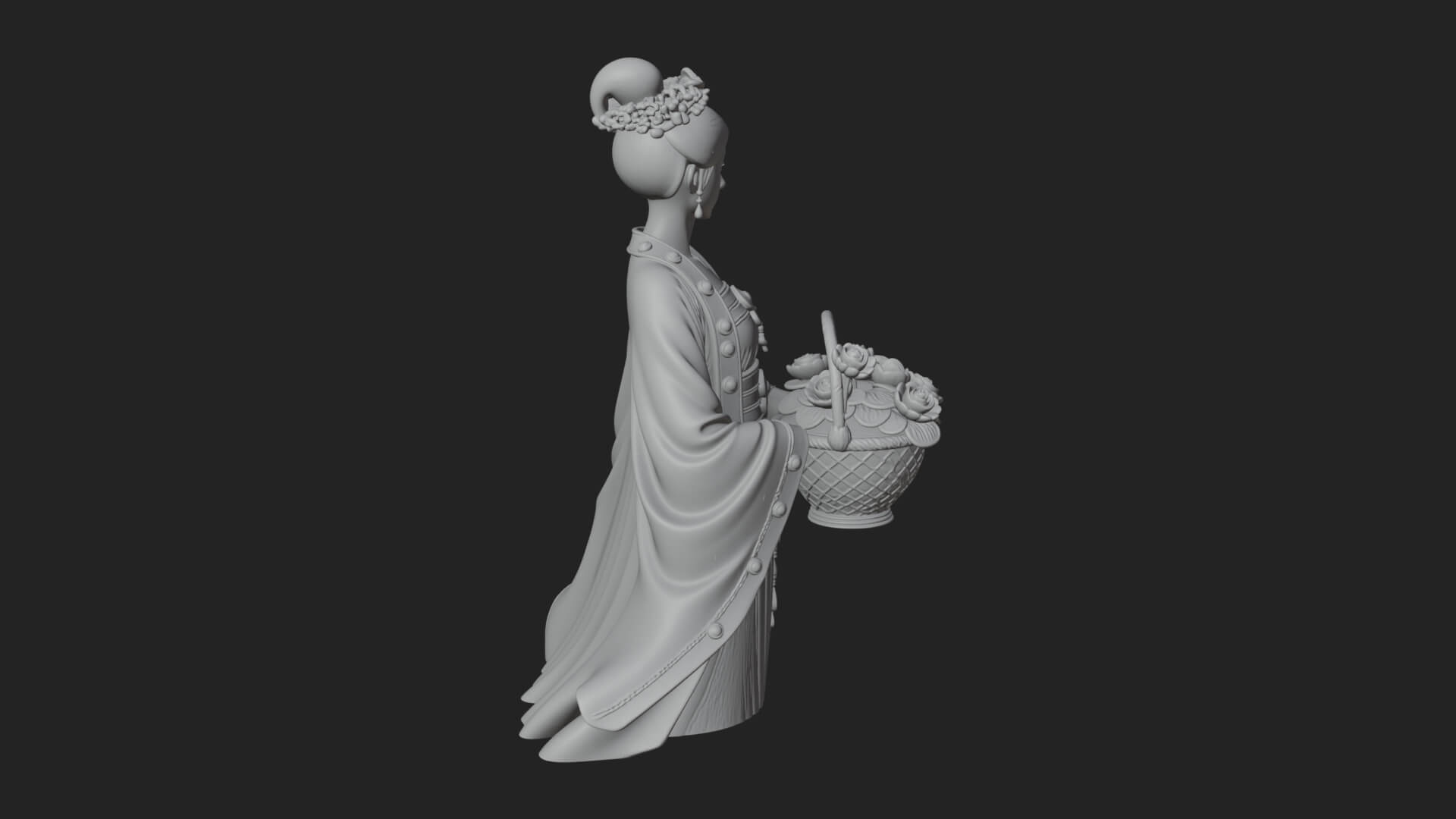 Lady with Flower Basket Statue Design 1 3D Print Model 3D Model
