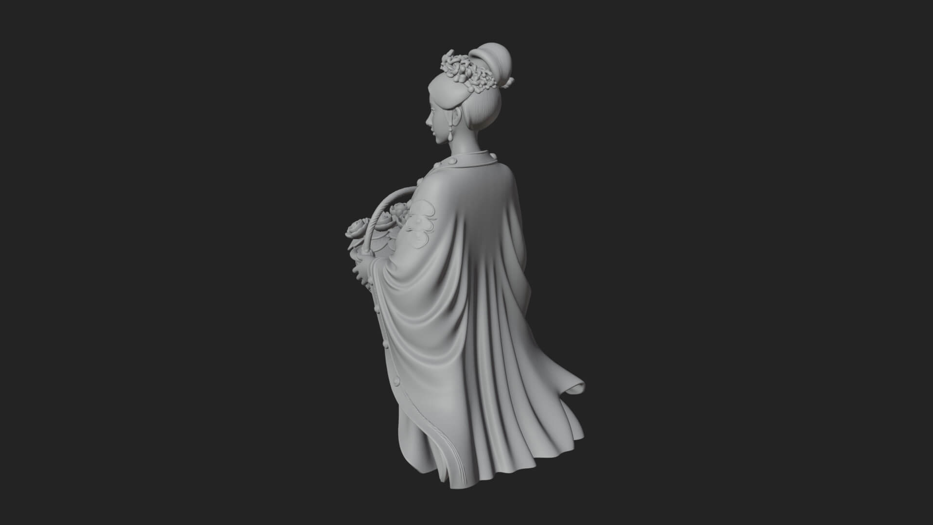 Lady with Flower Basket Statue Design 1 3D Print Model 3D Model