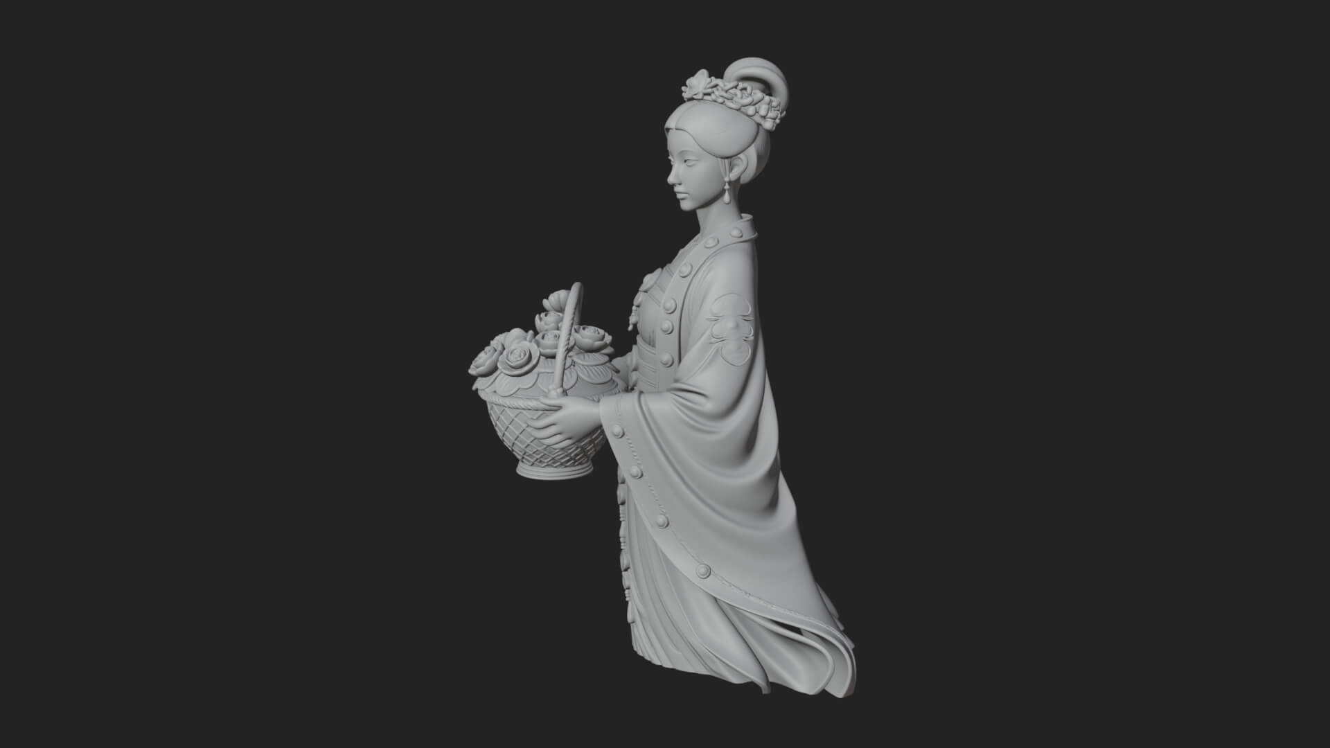 Lady with Flower Basket Statue Design 1 3D Print Model 3D Model