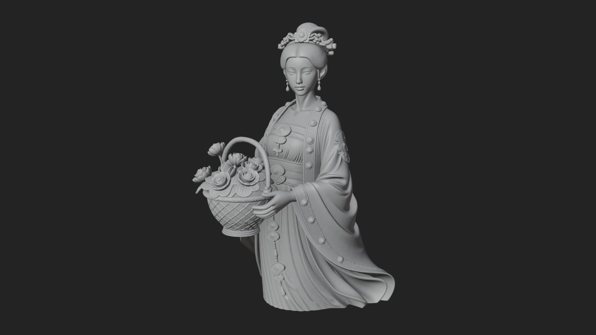 Lady with Flower Basket Statue Design 1 3D Print Model 3D Model