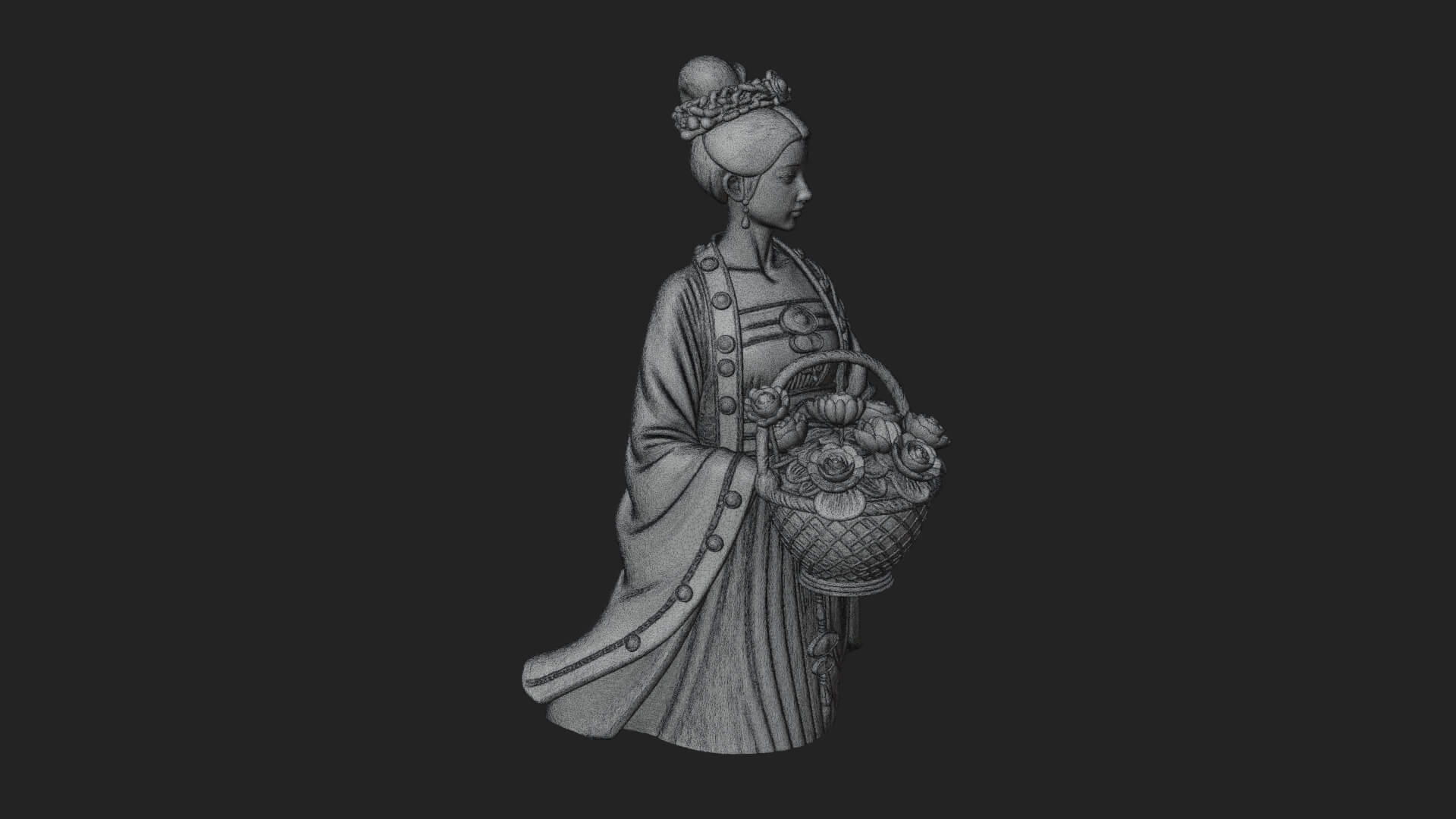 Lady with Flower Basket Statue Design 1 3D Print Model 3D Model