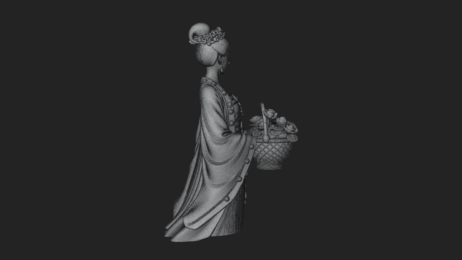 Lady with Flower Basket Statue Design 1 3D Print Model 3D Model